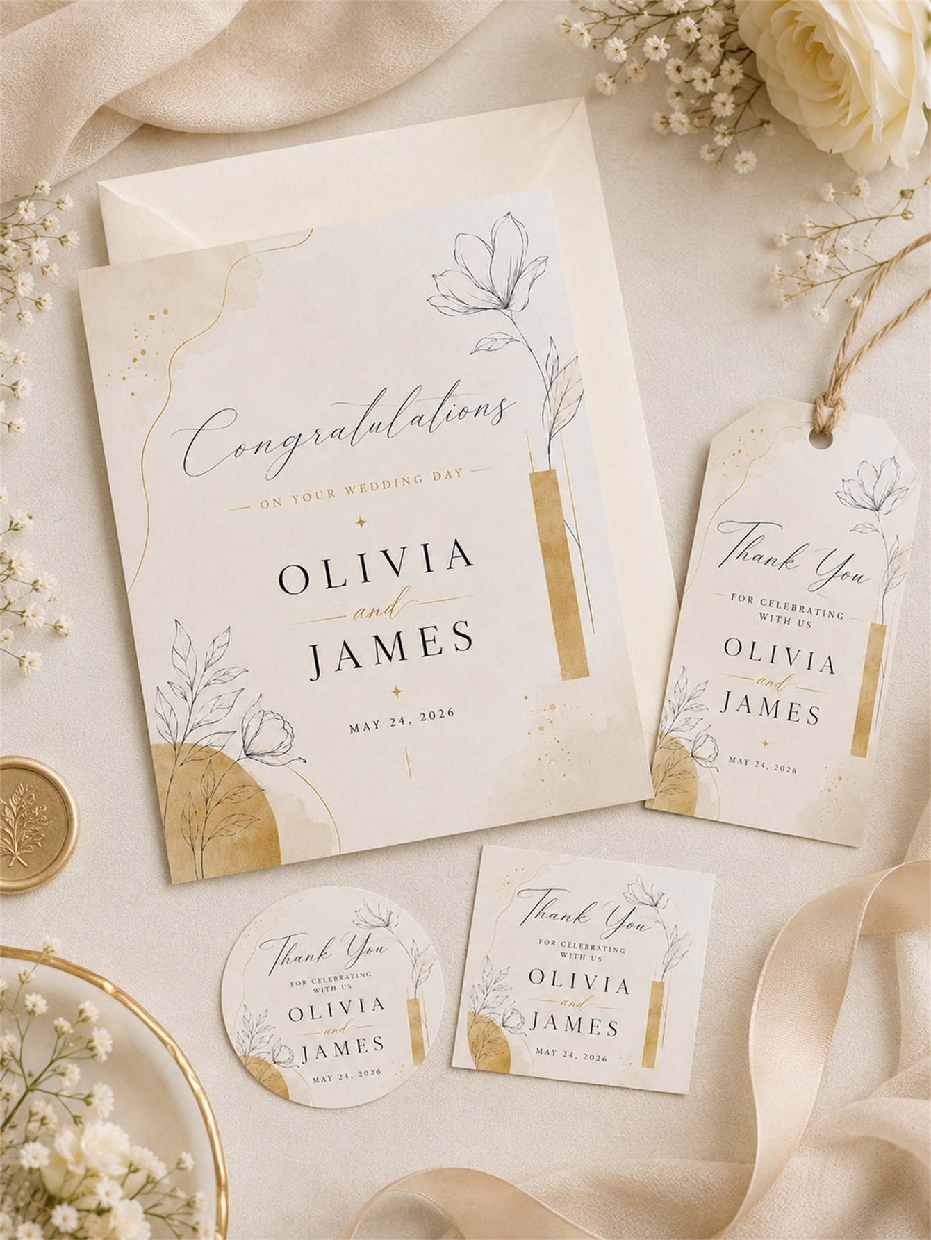 Gray-blue and romantic wedding decorations - garden arch design - custom names and dates